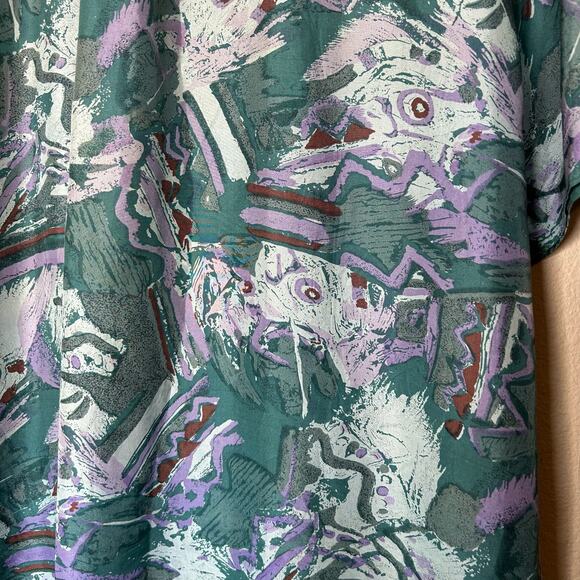 Reputation Shirt Vintage 100% Silk Retro Pattern Boho Hippie Size M - Picture 7 of 9